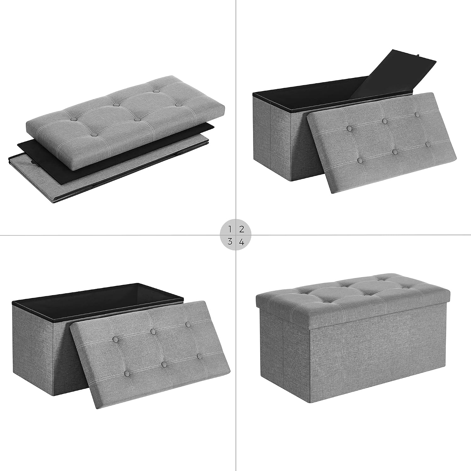 SONGMICS Bancuta pliabila cu spatiu de depozitare, 89 litri, textil tip in si MDF, sezut captusit, maxim 300 kg, 76x38x38 cm, maro - imagine 3