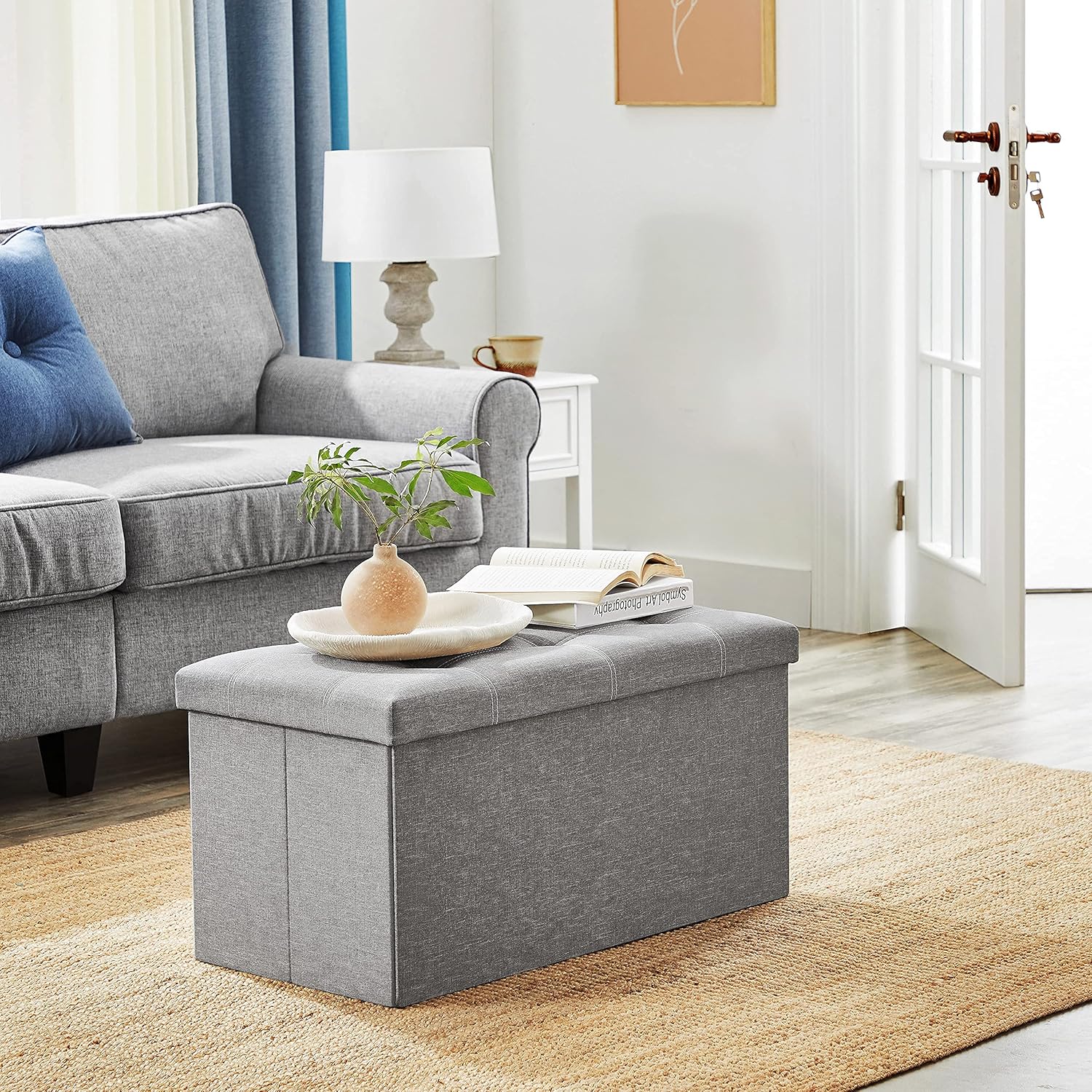 SONGMICS Bancuta pliabila cu spatiu de depozitare, 89 litri, textil tip in si MDF, sezut captusit, maxim 300 kg, 76x38x38 cm, maro - imagine 8