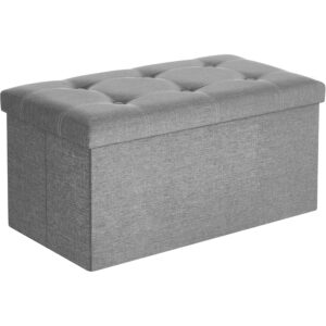 SONGMICS Bancuta pliabila cu spatiu de depozitare, 89 litri, textil tip in si MDF, sezut captusit, maxim 300 kg, 76x38x38 cm, maro