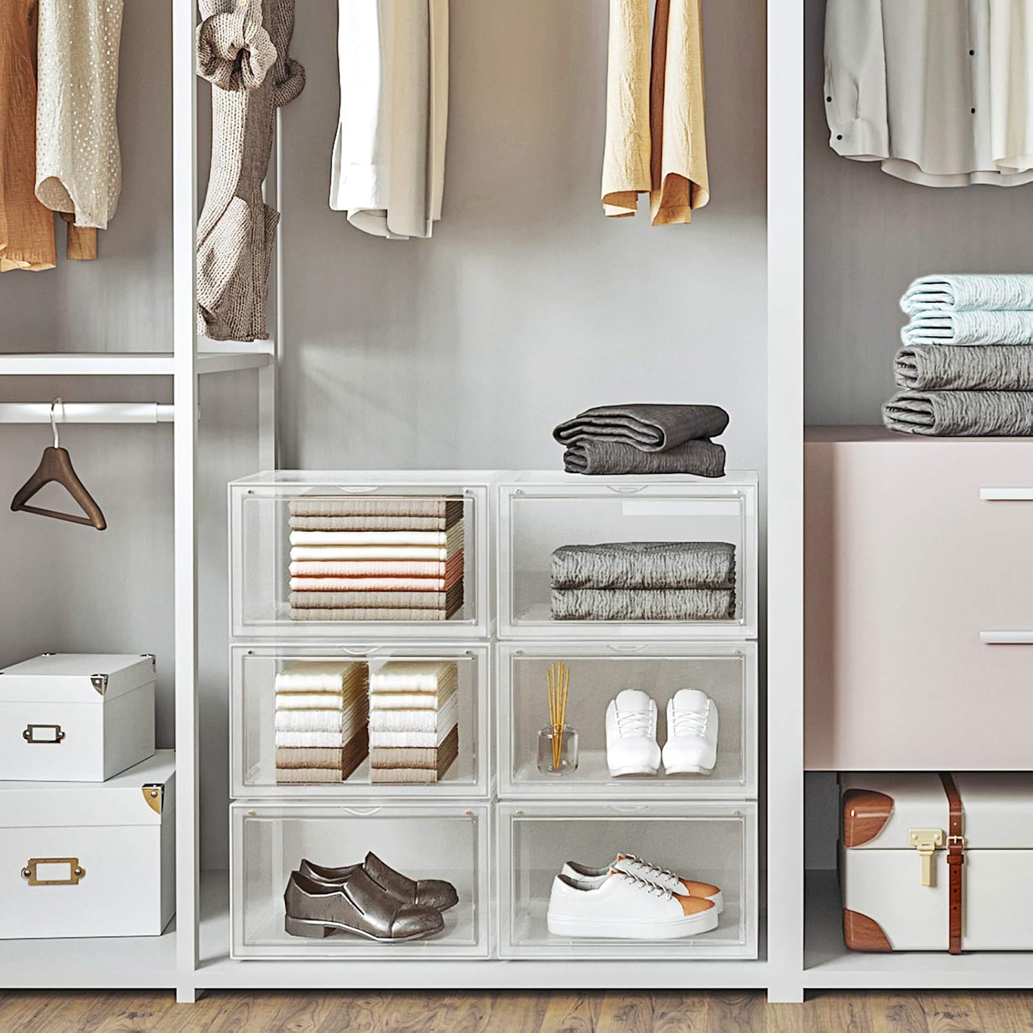 SONGMICS Organizatoare pantofi, transparente cu usa frontala, stivuibile, PVC, 3 cutii x 36x28x22 cm, transparent - imagine 4