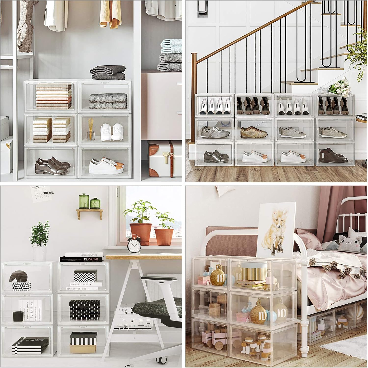 SONGMICS Organizatoare pantofi, transparente cu usa frontala, stivuibile, PVC, 3 cutii x 36x28x22 cm, transparent - imagine 6