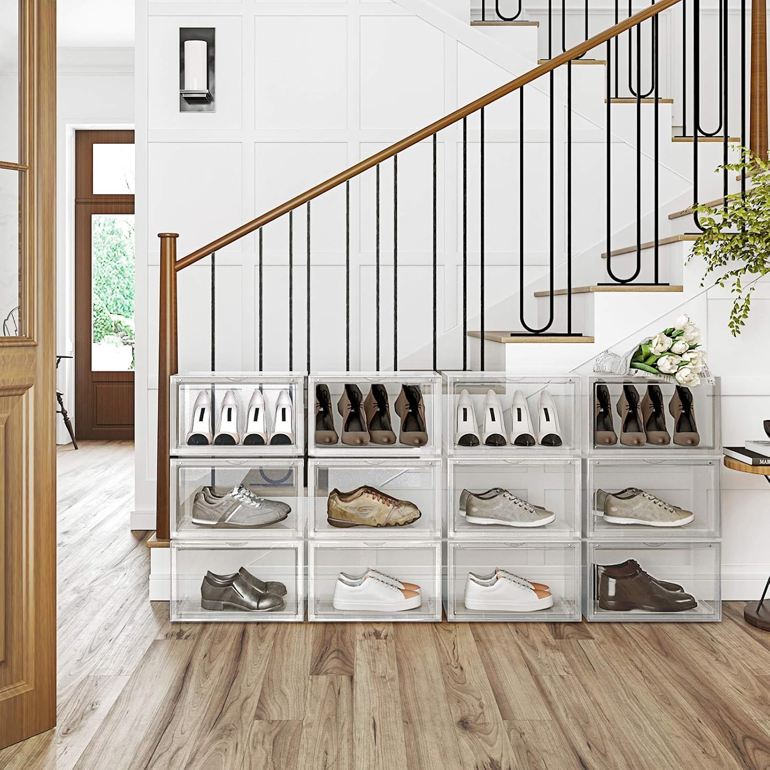 SONGMICS Organizatoare pantofi, transparente cu usa frontala, stivuibile, PVC, 3 cutii x 36x28x22 cm, transparent - imagine 8