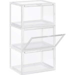 SONGMICS Organizatoare pantofi, transparente cu usa frontala, stivuibile, PVC, 3 cutii x 36x28x22 cm, transparent