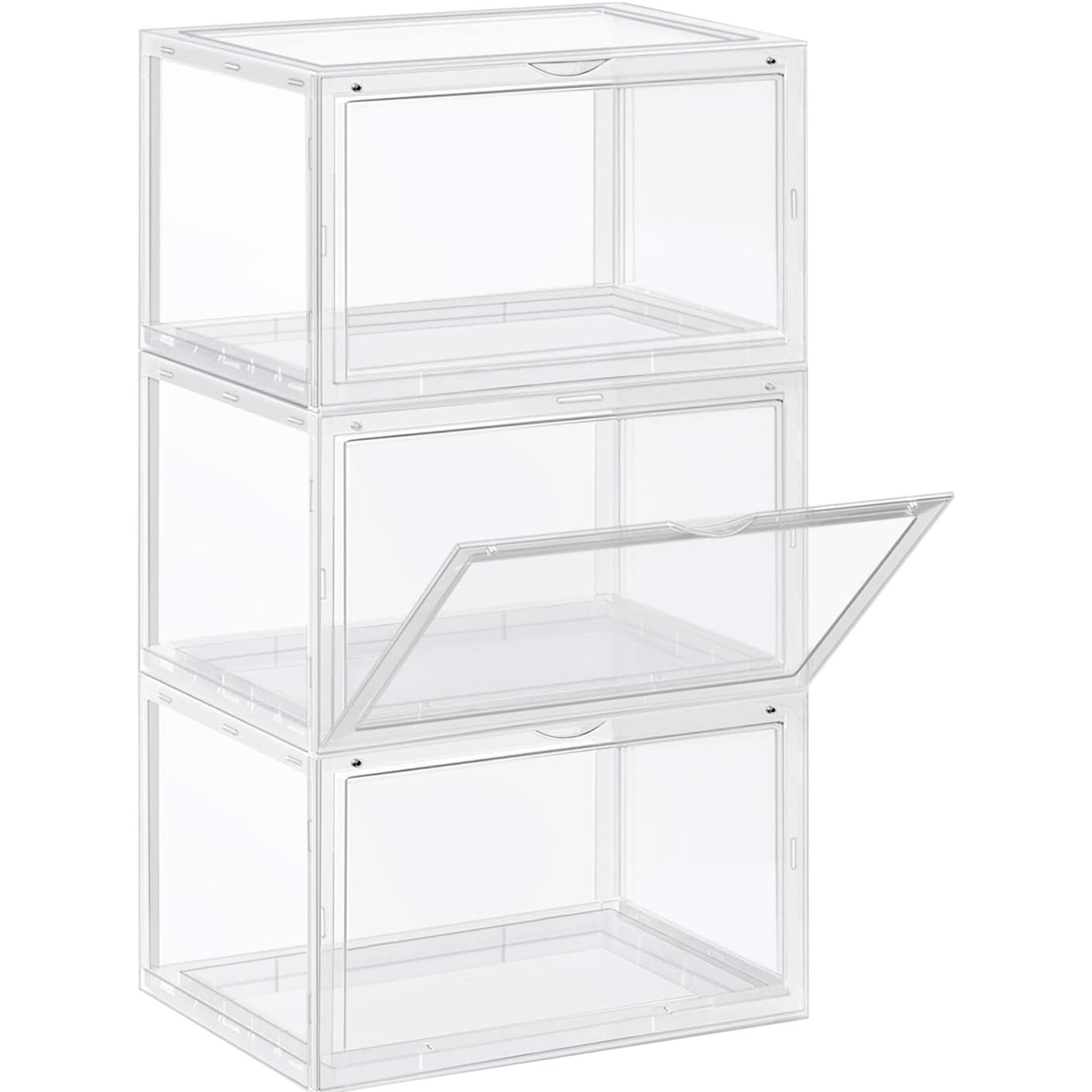 SONGMICS Organizatoare pantofi, transparente cu usa frontala, stivuibile, PVC, 3 cutii x 36x28x22 cm, transparent