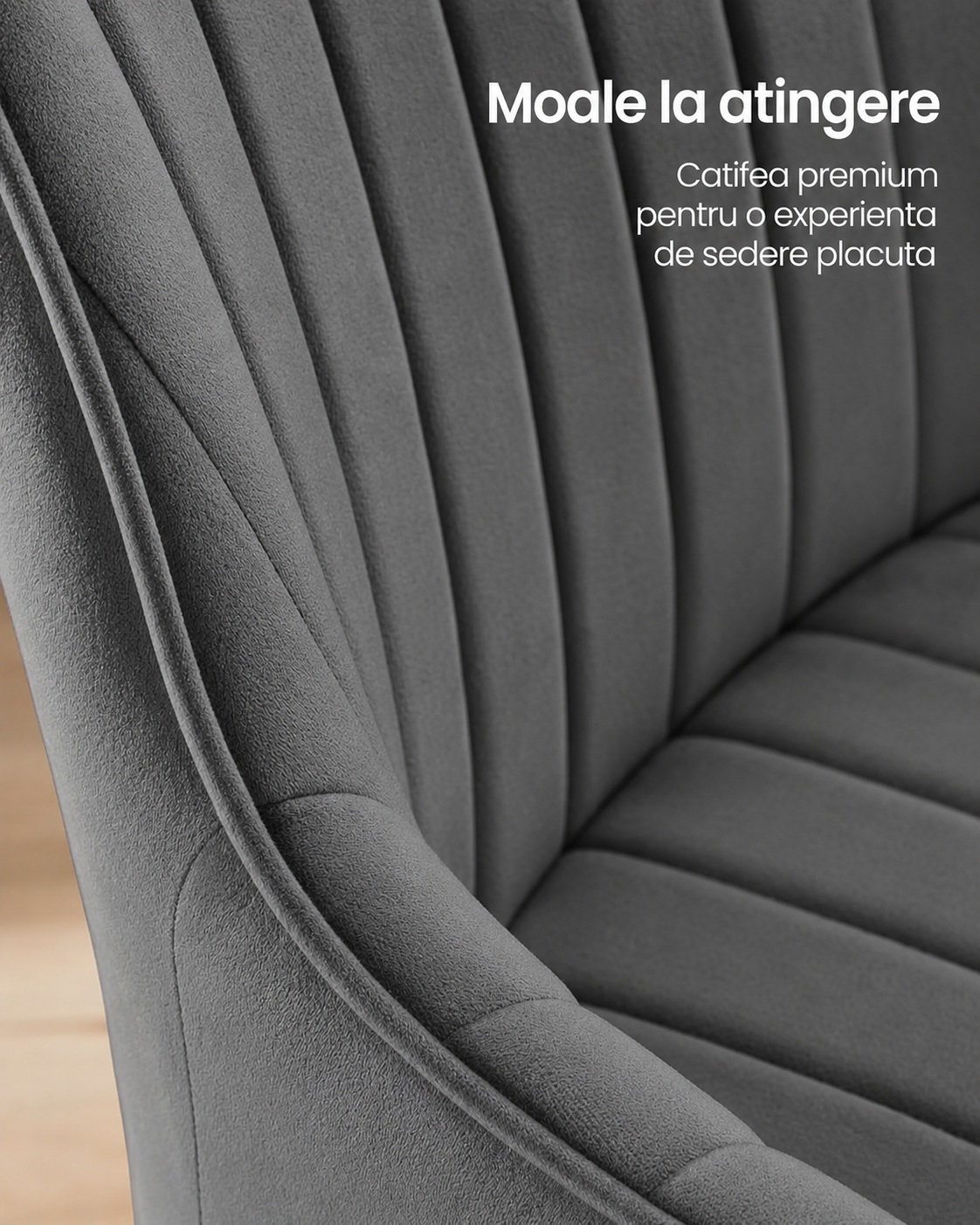SONGMICS Scaun de birou rotativ din catifea, reglabil pe inaltime, 64x62x84-94 cm, maxim 120 kg, gri - imagine 2