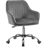 SONGMICS Scaun de birou rotativ din catifea, reglabil pe inaltime, 64x62x84-94 cm, maxim 120 kg, gri