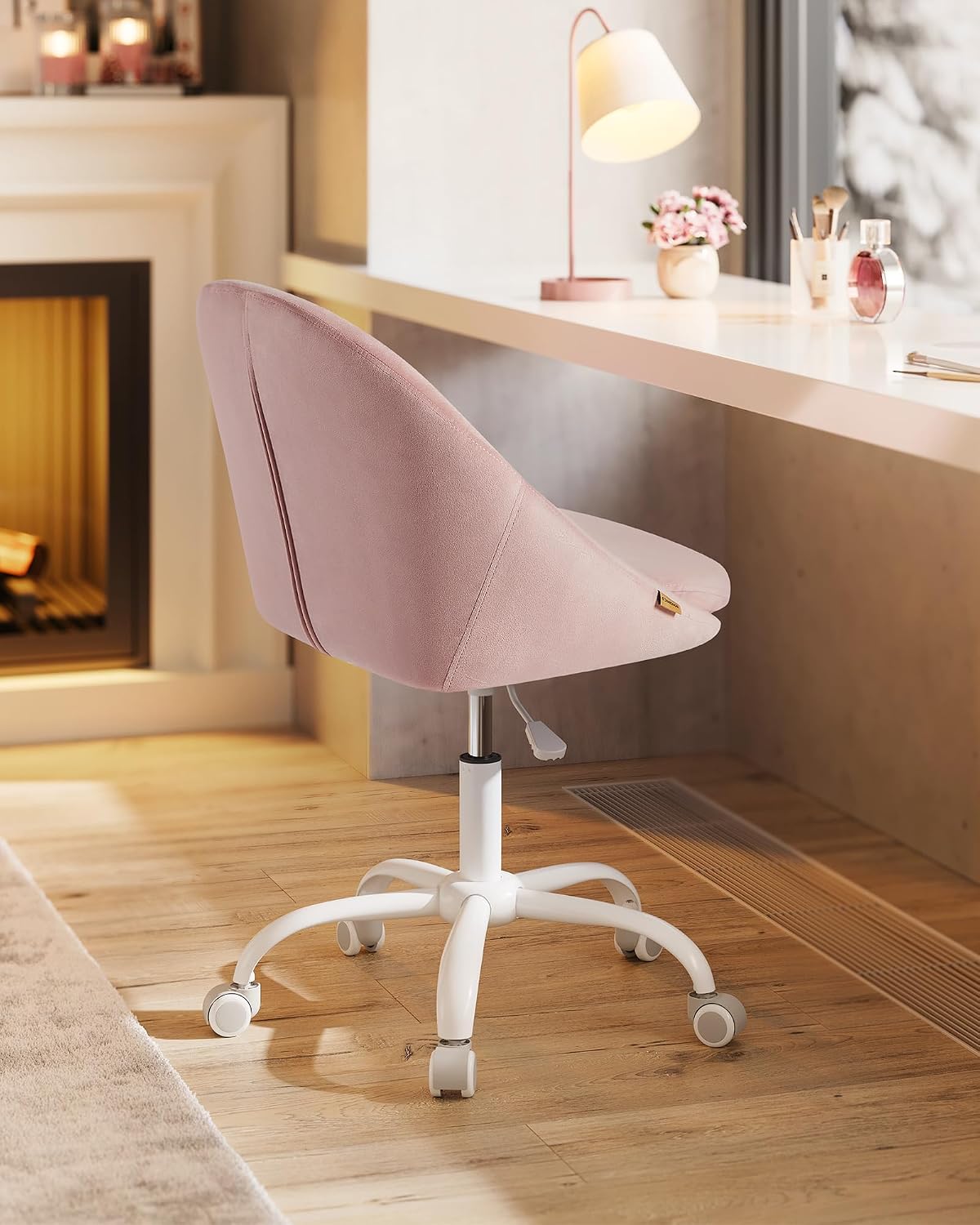 SONGMICS Scaun de birou ergonomic, inaltime reglabila, 60x60x(80-90) cm, roz pastel - imagine 5