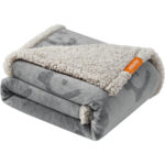 FEANDREA Patura impermeabila pentru caini si pisici L, sherpa si flannel reversibila, lavabila, 127x101 cm, gri
