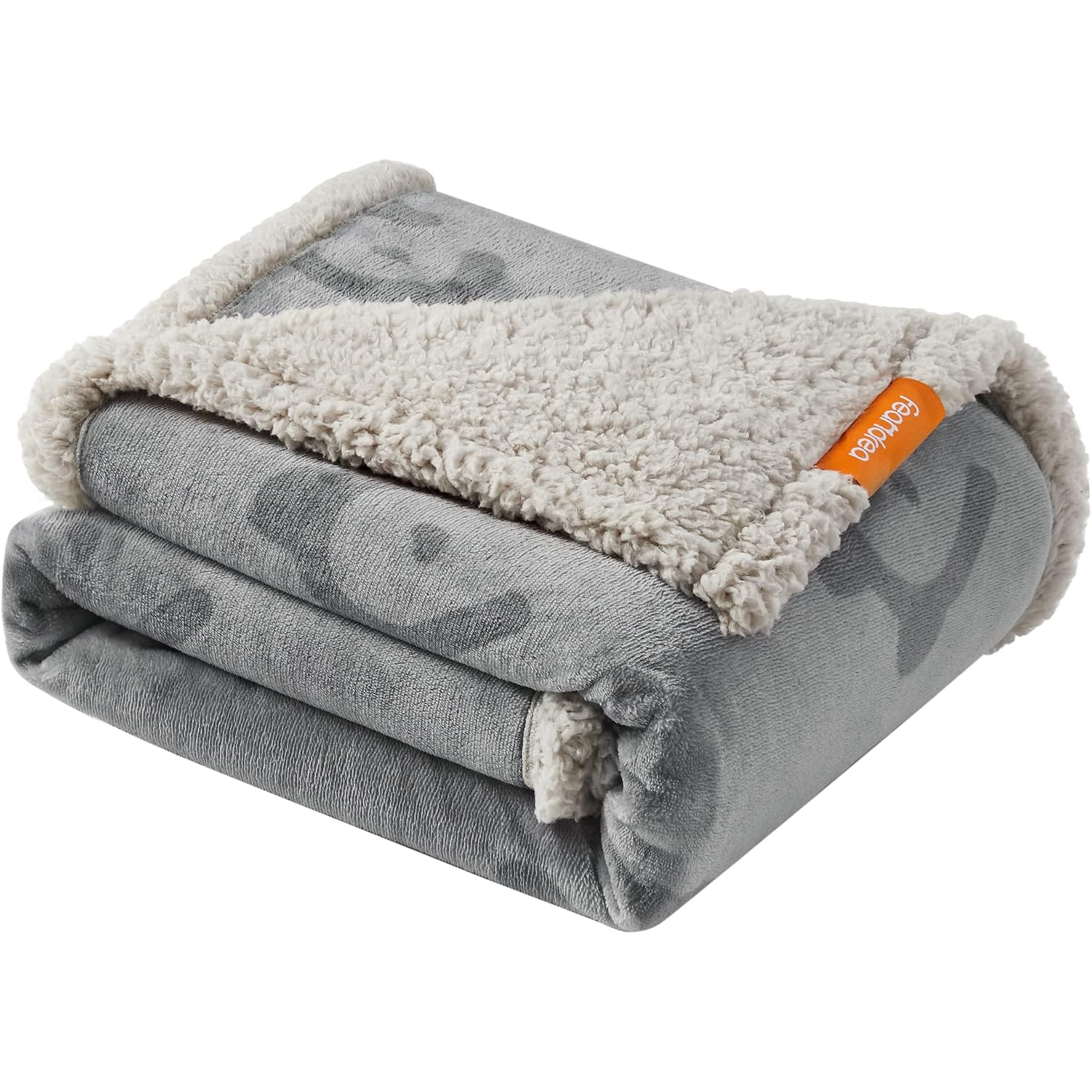 FEANDREA Patura impermeabila pentru caini si pisici L, sherpa si flannel reversibila, lavabila, 127x101 cm, gri