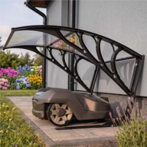 Copertina garaj pentru robot de tuns gazonul, acoperis din policarbonat cu protectie UV, montare pe perete sau pe sol, 100x80 cm, negru