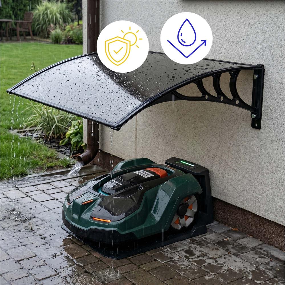 Copertina garaj pentru robot de tuns gazonul, acoperis din policarbonat cu protectie UV, montare pe perete sau pe sol, 100x80 cm, negru - imagine 6