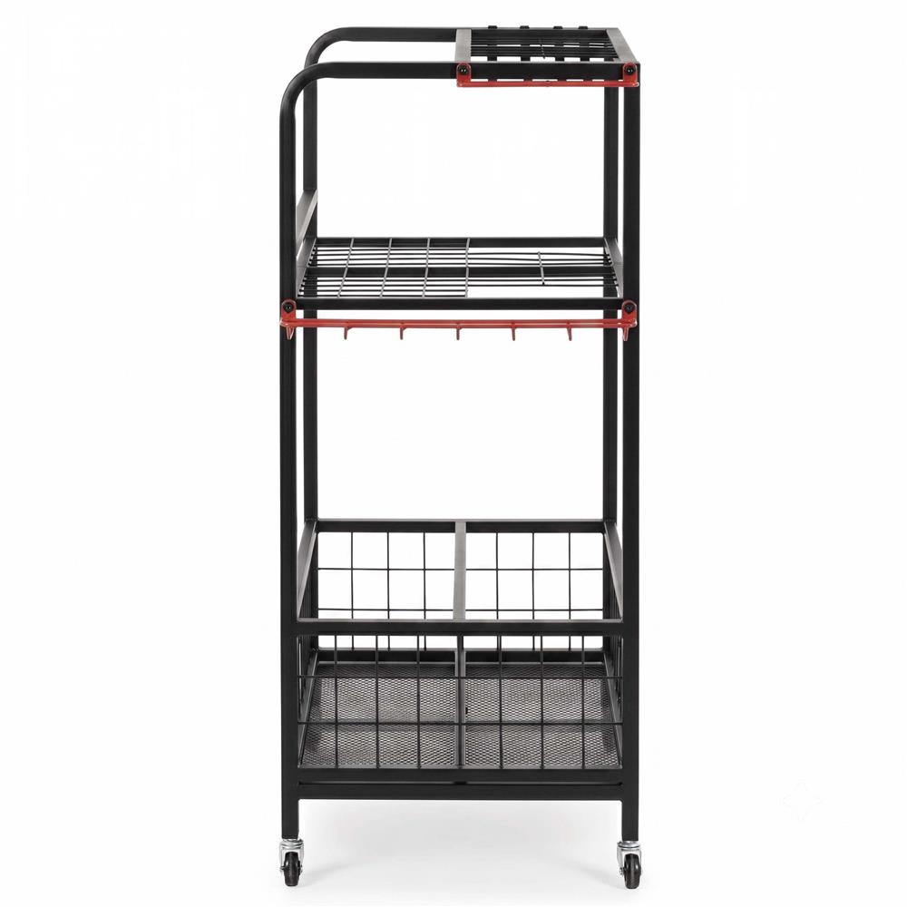 Carucior mobil pentru scule si unelte de gradina cu 3 rafturi, organizator metalic cu roti, 66x40x96 cm, negru - imagine 16