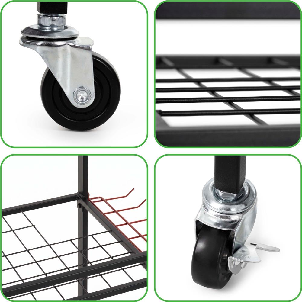 Carucior mobil pentru scule si unelte de gradina cu 3 rafturi, organizator metalic cu roti, 66x40x96 cm, negru - imagine 20