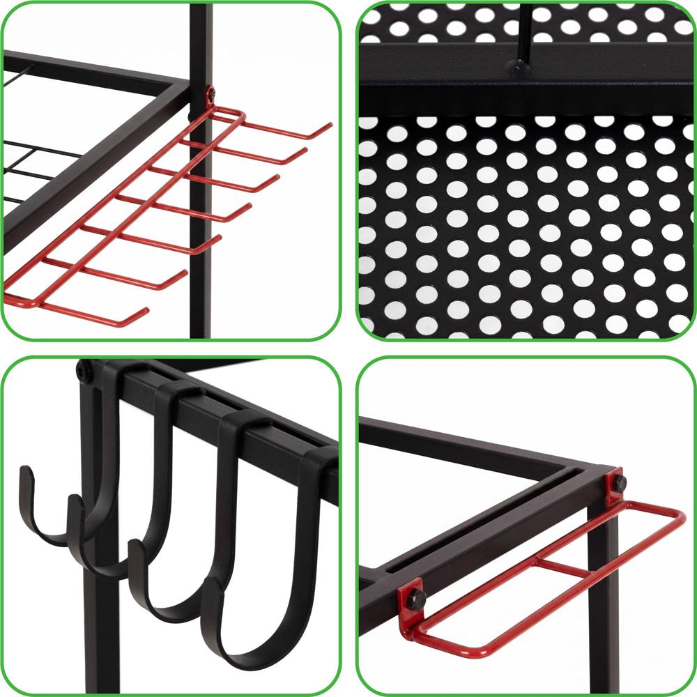Carucior mobil pentru scule si unelte de gradina cu 3 rafturi, organizator metalic cu roti, 66x40x96 cm, negru - imagine 21