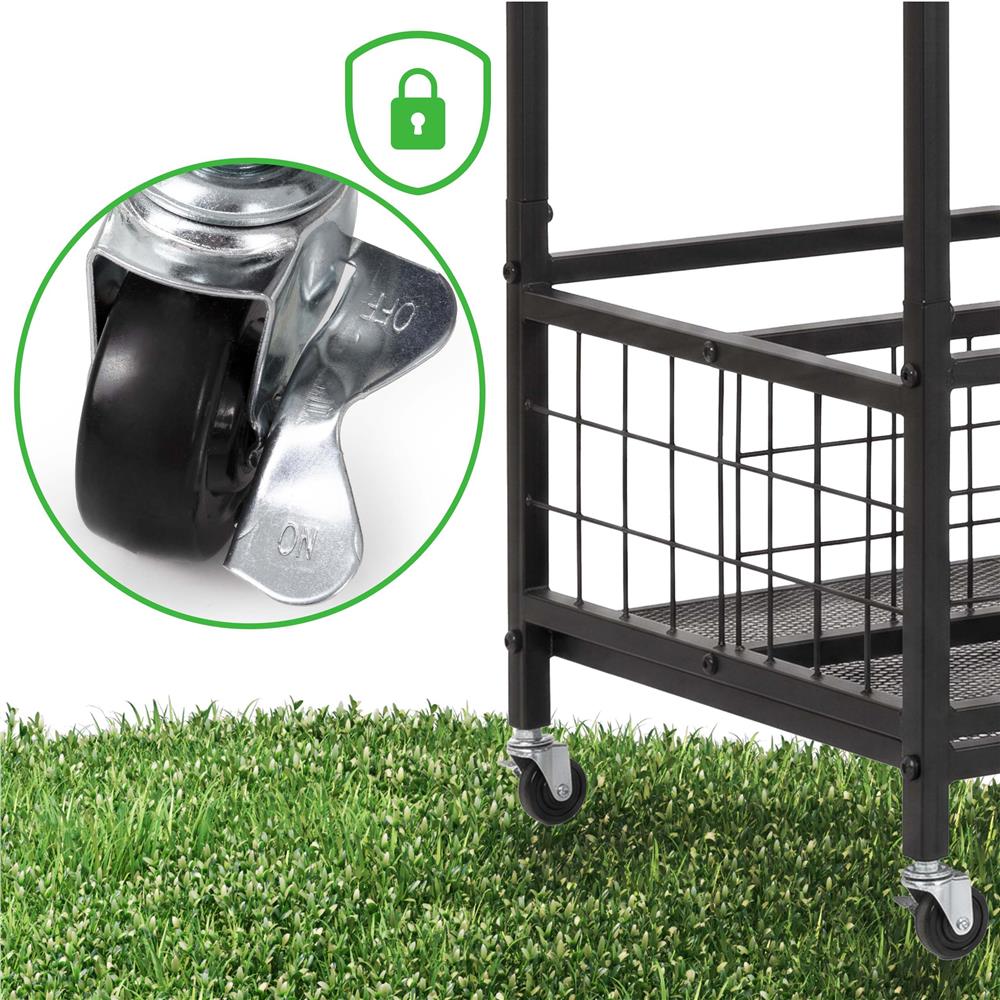 Carucior mobil pentru scule si unelte de gradina cu 3 rafturi, organizator metalic cu roti, 66x40x96 cm, negru - imagine 4