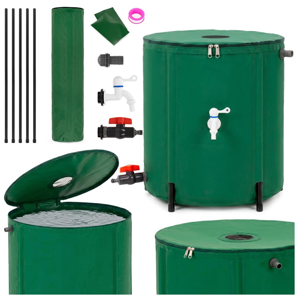 Rezervor pliabil pentru colectarea apei de ploaie, 100 L, PVC 1000D, cu 2 robinete si sistem preaplin, verde - imagine 2