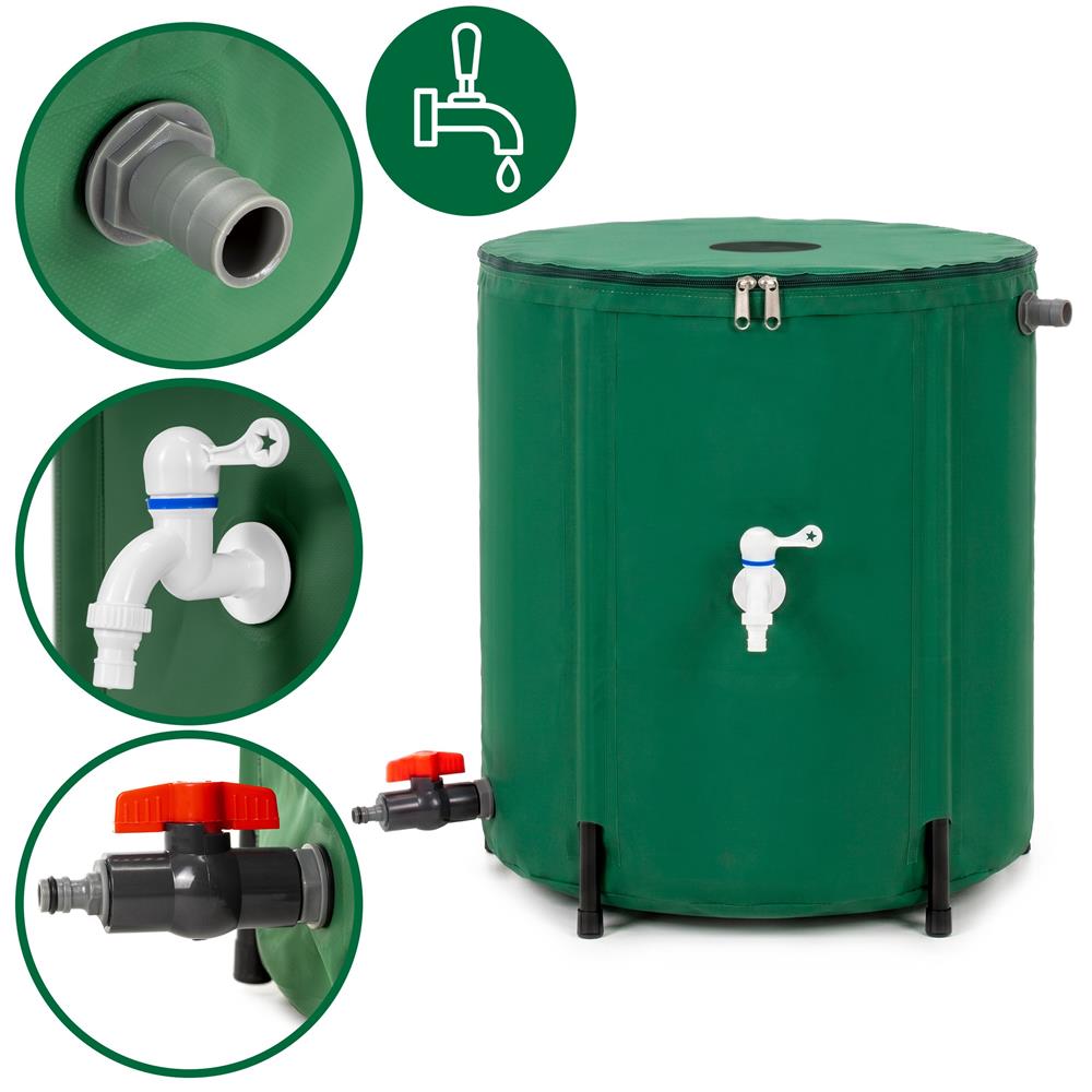 Rezervor pliabil pentru colectarea apei de ploaie, 100 L, PVC 1000D, cu 2 robinete si sistem preaplin, verde - imagine 14