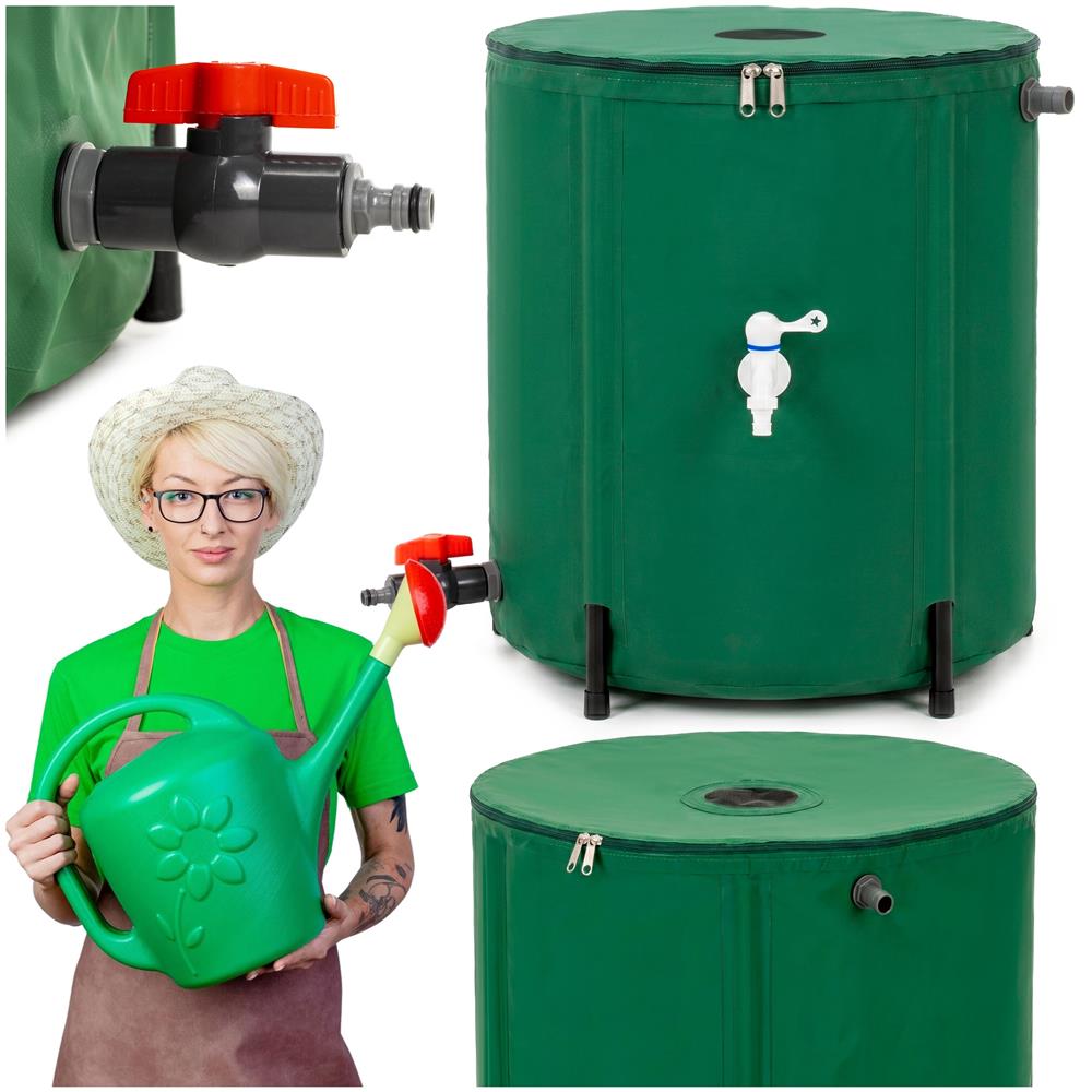 Rezervor pliabil pentru colectarea apei de ploaie, 100 L, PVC 1000D, cu 2 robinete si sistem preaplin, verde - imagine 3
