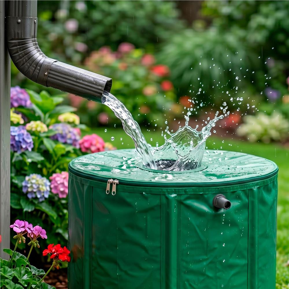 Rezervor pliabil pentru colectarea apei de ploaie, 100 L, PVC 1000D, cu 2 robinete si sistem preaplin, verde - imagine 8