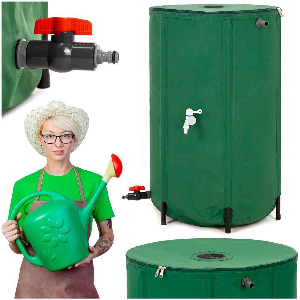 Rezervor pliabil pentru colectarea apei de ploaie, 250 L, PVC 1000D, cu 2 robinete si sistem preaplin, verde - imagine 2