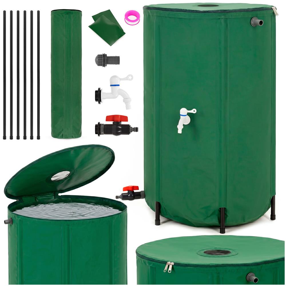 Rezervor pliabil pentru colectarea apei de ploaie, 250 L, PVC 1000D, cu 2 robinete si sistem preaplin, verde - imagine 3