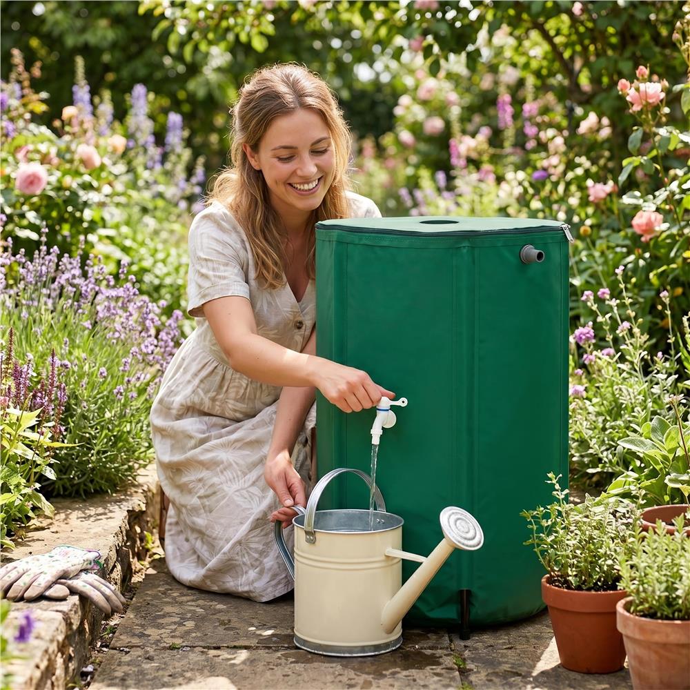 Rezervor pliabil pentru colectarea apei de ploaie, 250 L, PVC 1000D, cu 2 robinete si sistem preaplin, verde - imagine 26