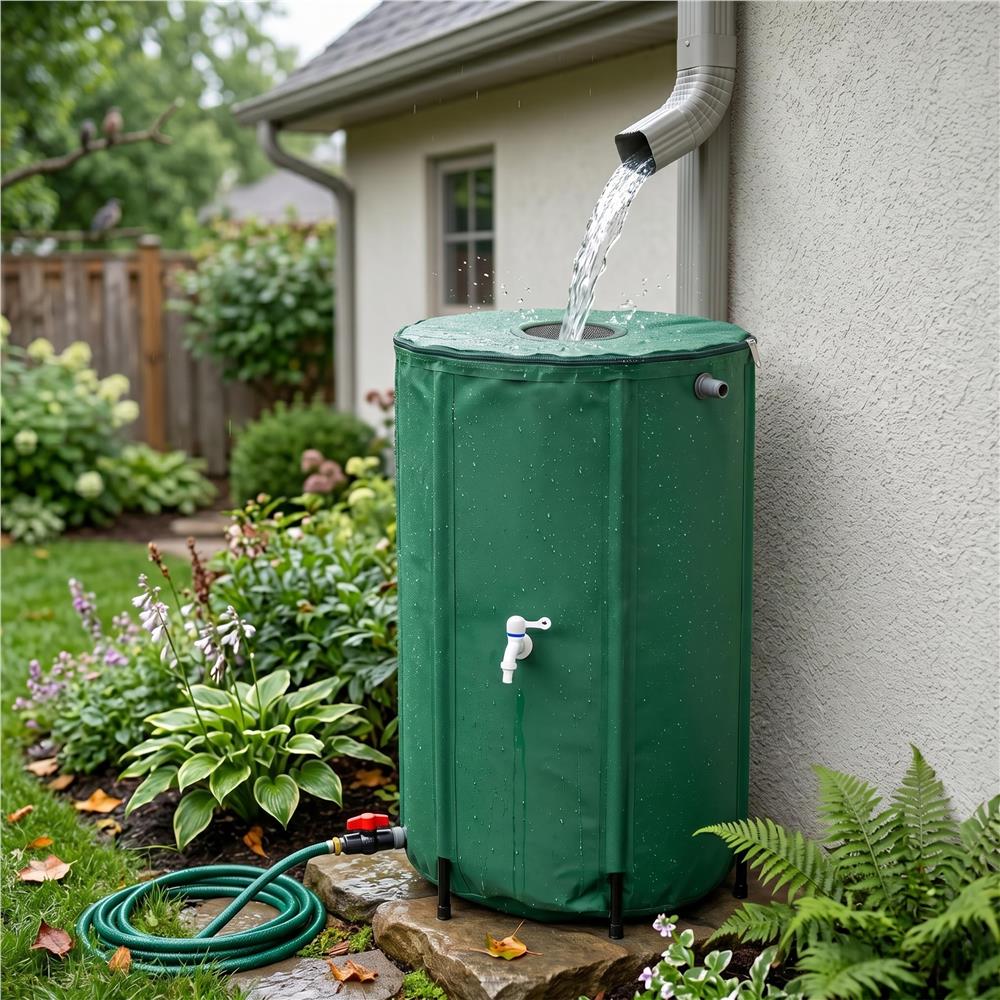 Rezervor pliabil pentru colectarea apei de ploaie, 250 L, PVC 1000D, cu 2 robinete si sistem preaplin, verde - imagine 4