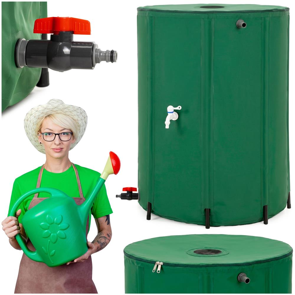 Rezervor pliabil pentru colectarea apei de ploaie, 500 L, PVC 1000D, cu 2 robinete si sistem preaplin, verde - imagine 2