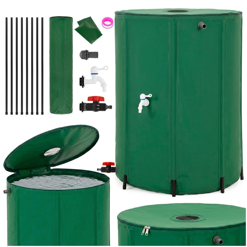 Rezervor pliabil pentru colectarea apei de ploaie, 500 L, PVC 1000D, cu 2 robinete si sistem preaplin, verde - imagine 3