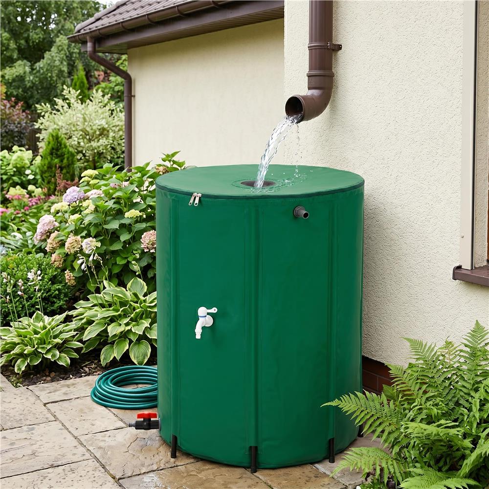 Rezervor pliabil pentru colectarea apei de ploaie, 500 L, PVC 1000D, cu 2 robinete si sistem preaplin, verde - imagine 9
