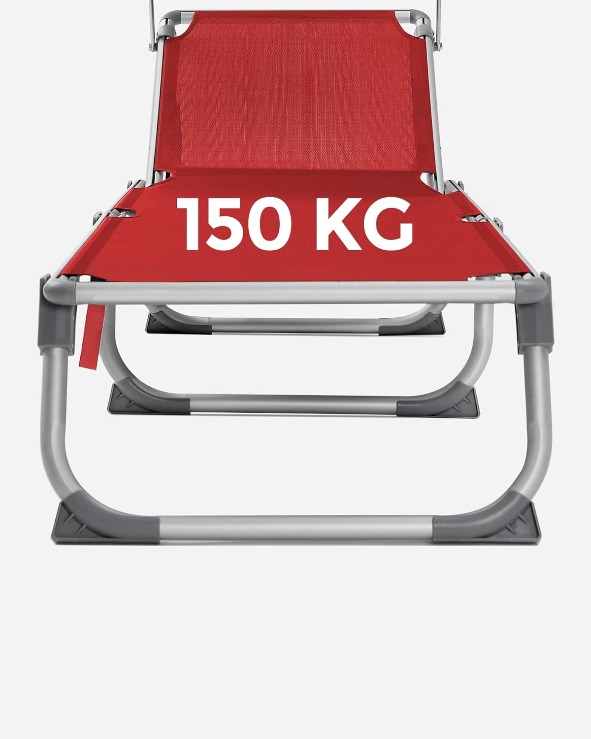SONGMICS Sezlong pliabil, cadru usor din aluminiu, cu parasolar, spatar reglabil in 5 pozitii, maxim 150kg, 193x55x31cm, rosu - imagine 9