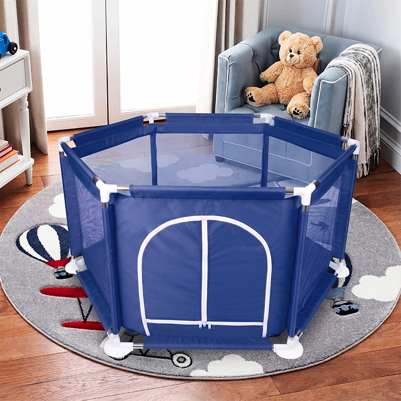 Tarc loc de joaca pentru copii sau bebe, material textil, albastru, 130x60cm - imagine 2