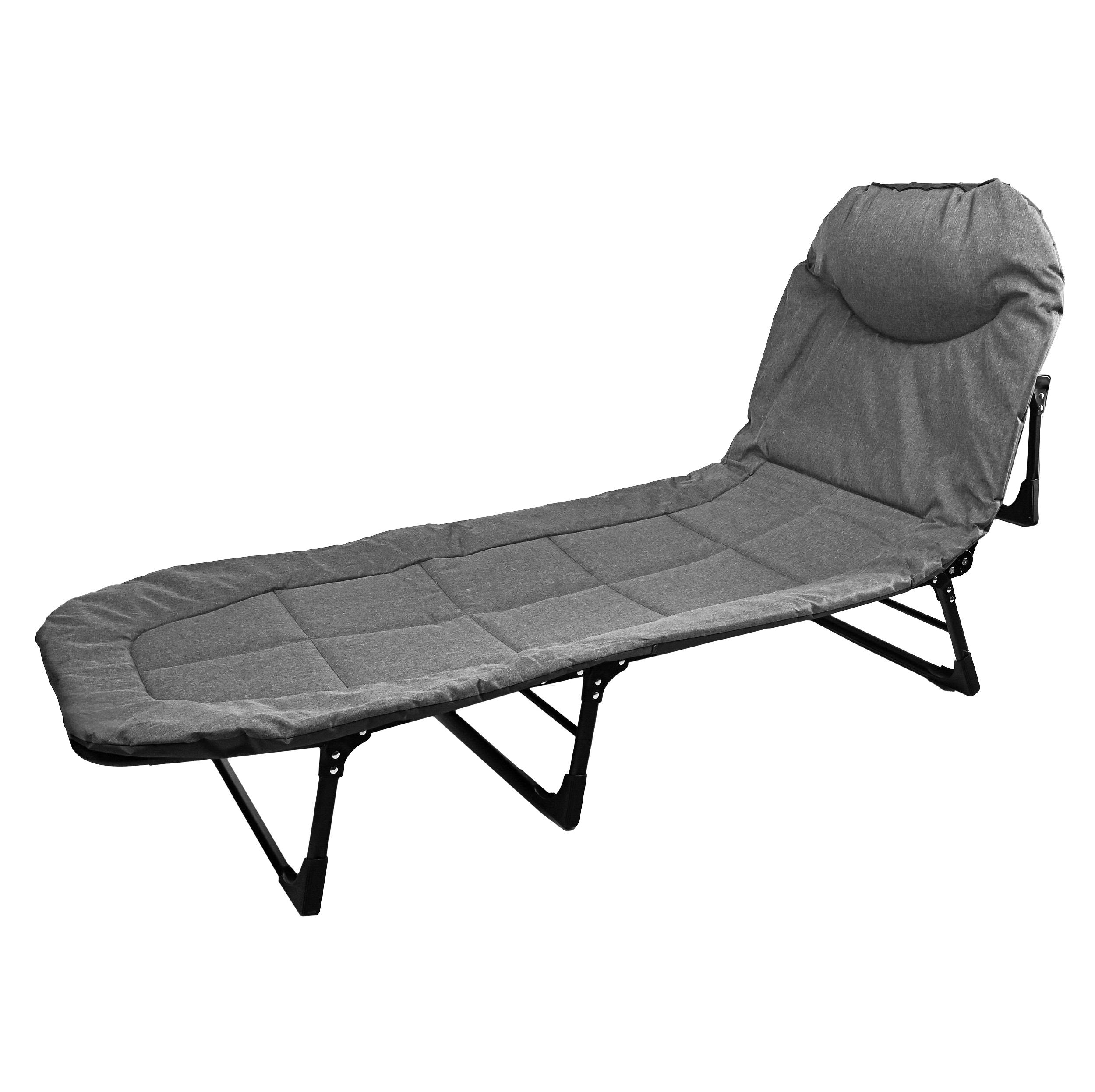 Pat pliabil camping Deluxe Trip cu spatar reglabil tip sezlong, 200x65x32 cm, gri - imagine 4