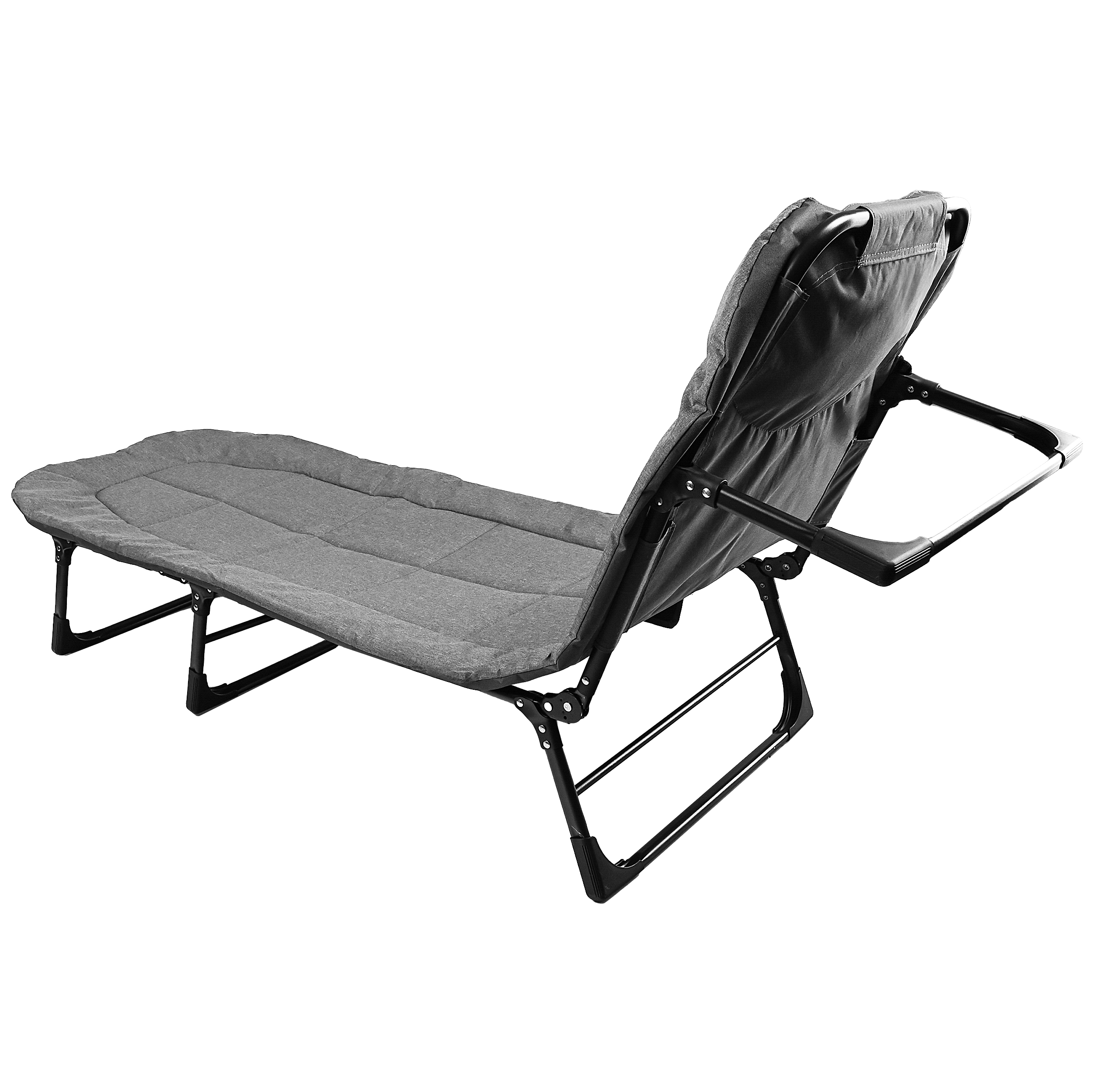 Pat pliabil camping Deluxe Trip cu spatar reglabil tip sezlong, 200x65x32 cm, gri - imagine 6