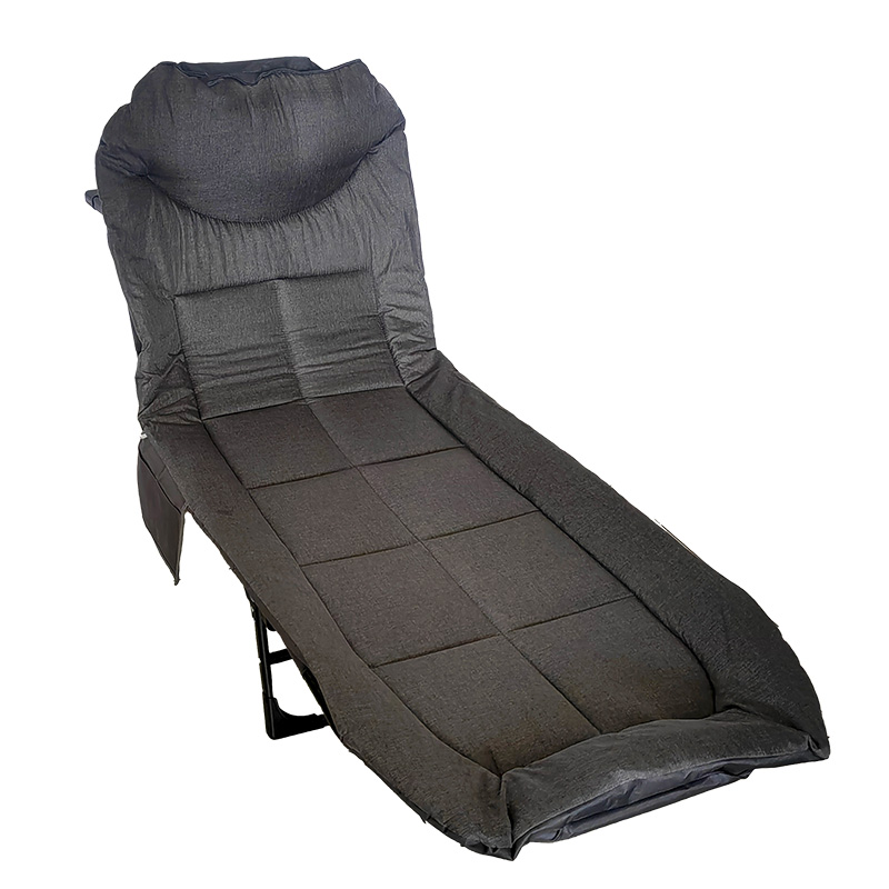 Pat pliabil camping Deluxe Trip cu spatar reglabil tip sezlong, 200x65x32 cm, gri - imagine 8