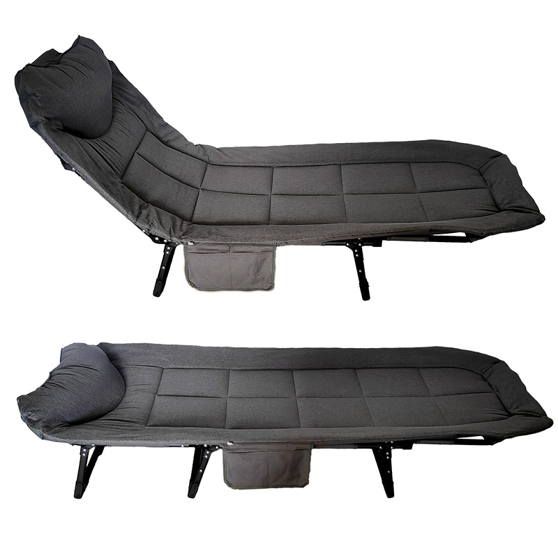Pat pliabil camping Deluxe Trip cu spatar reglabil tip sezlong, 200x65x32 cm, gri - imagine 9