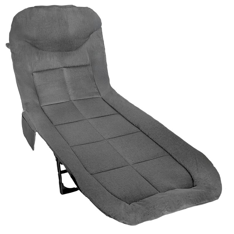 Pat pliabil camping Deluxe Trip cu spatar reglabil tip sezlong, 200x65x32 cm, gri