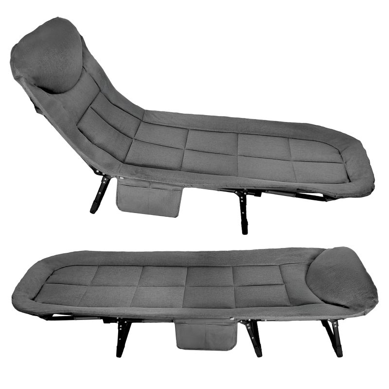 Pat pliabil camping Deluxe Trip cu spatar reglabil tip sezlong, 200x65x32 cm, gri - imagine 10