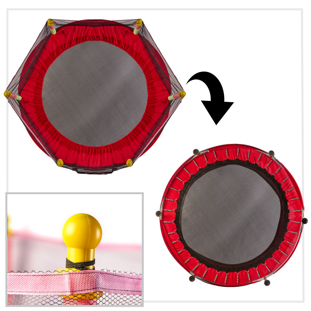 Trambulina pentru copii cu plasa de protectie, diametru 140 cm, 150 kg, rosu - imagine 4