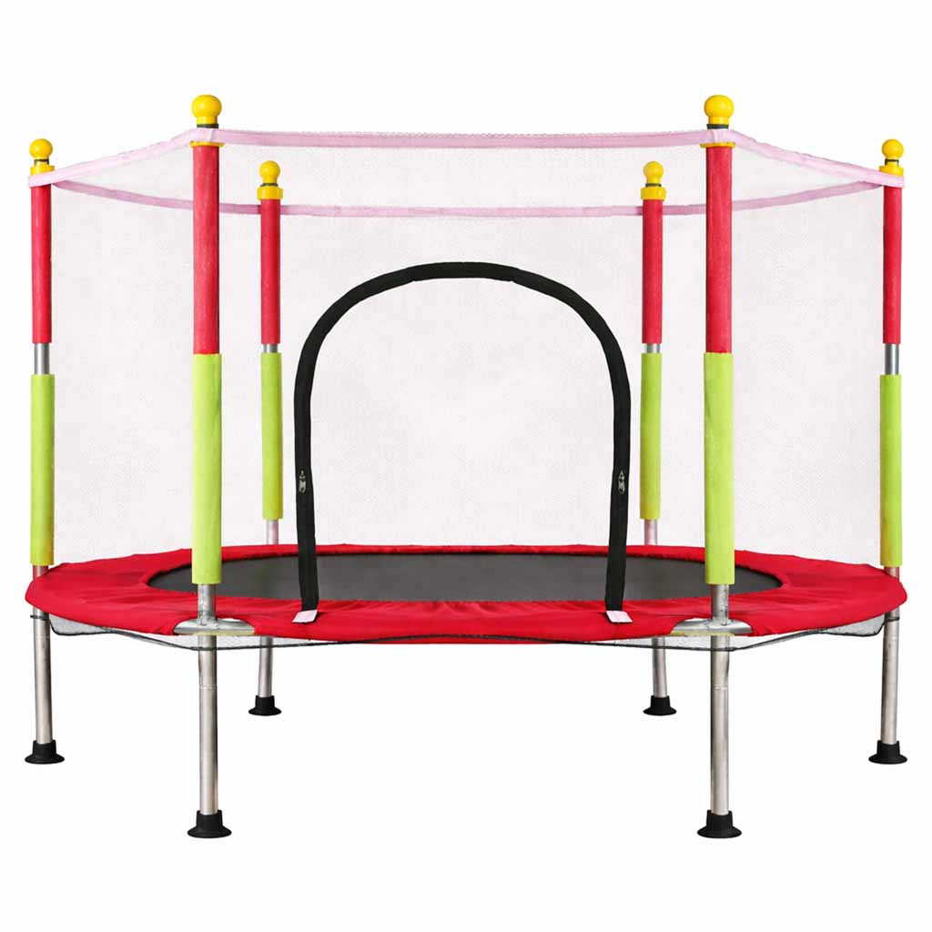 Trambulina pentru copii cu plasa de protectie, diametru 140 cm, 150 kg, rosu
