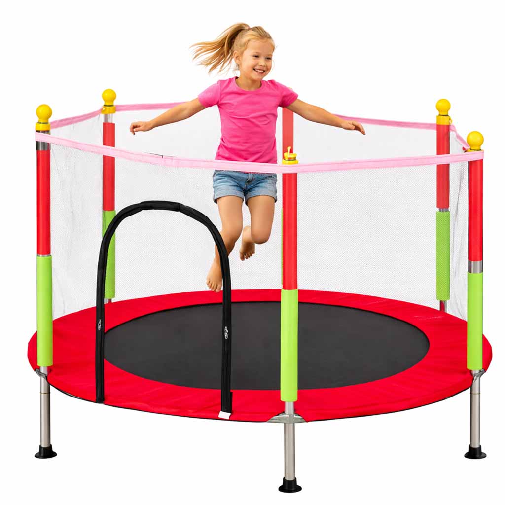 Trambulina pentru copii cu plasa de protectie, diametru 140 cm, 150 kg, rosu - imagine 5