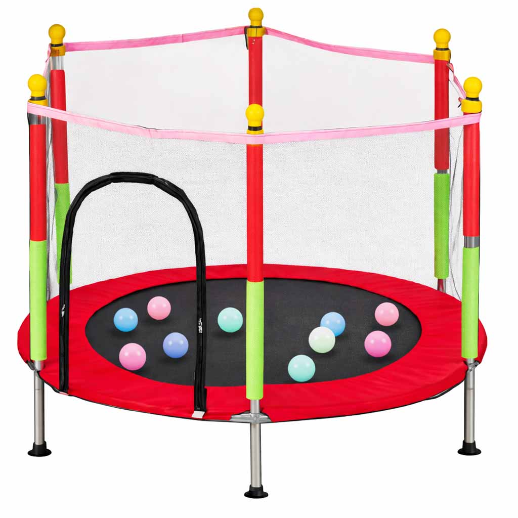 Trambulina pentru copii cu plasa de protectie, diametru 140 cm, 150 kg, rosu - imagine 6