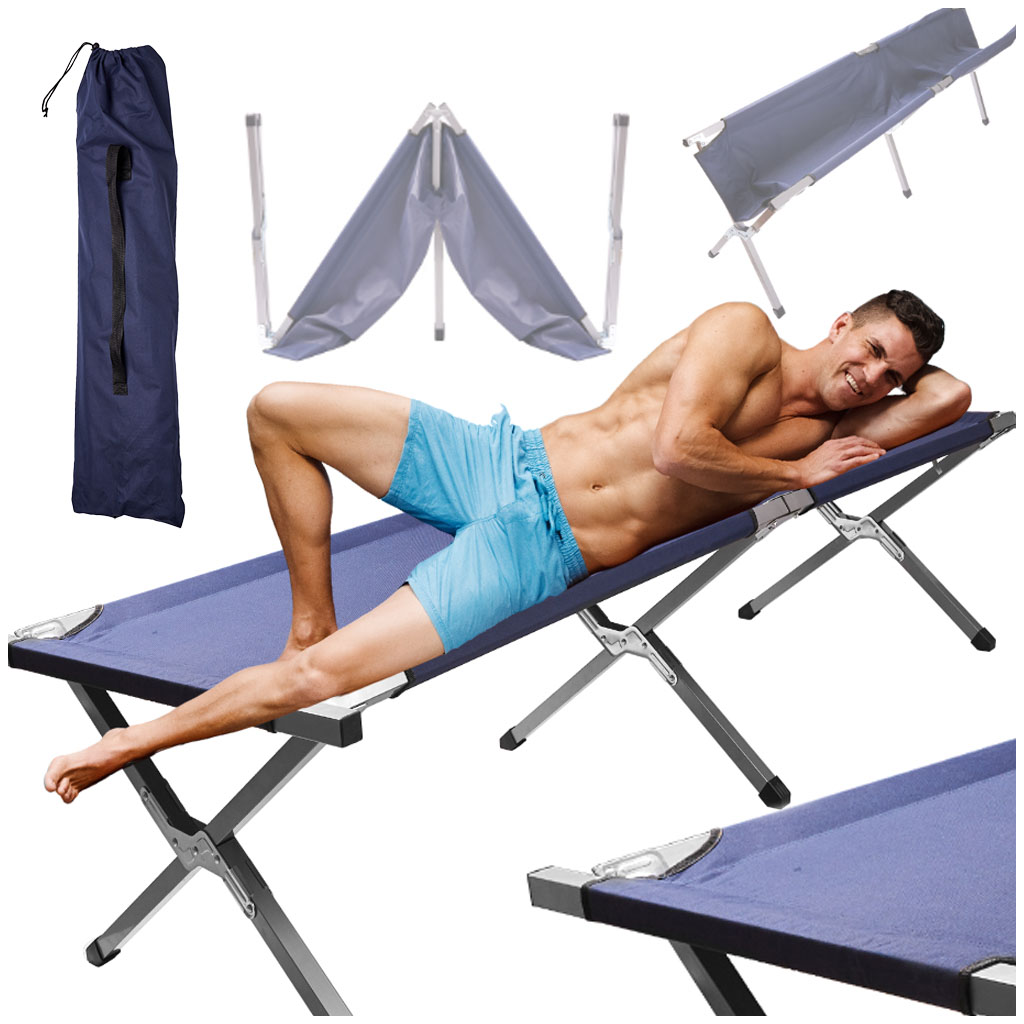 Pat pliabil pentru camping, cadru otel, husa transport, 191x76x42 cm, maxim 150 kg, albastru - imagine 2