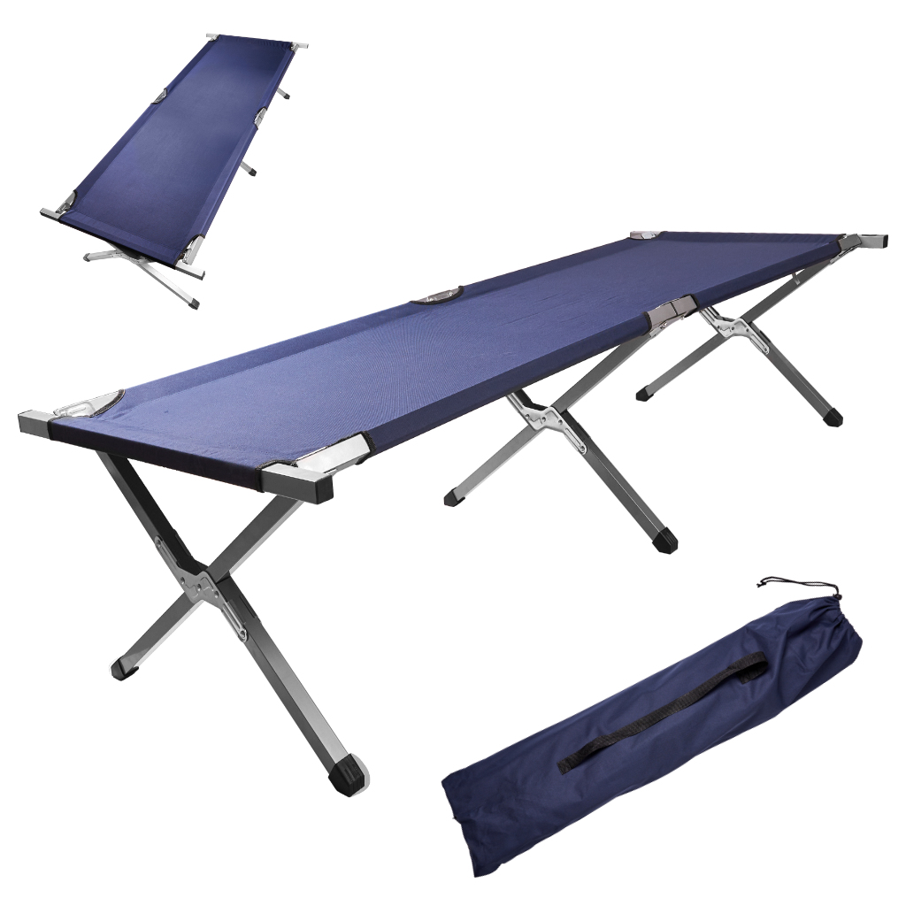 Pat pliabil pentru camping, cadru otel, husa transport, 191x76x42 cm, maxim 150 kg, albastru - imagine 3
