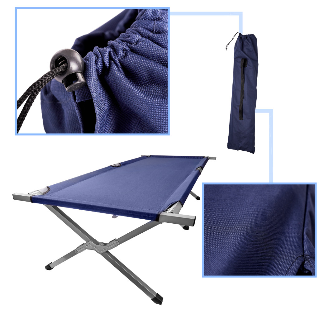 Pat pliabil pentru camping, cadru otel, husa transport, 191x76x42 cm, maxim 150 kg, albastru - imagine 4
