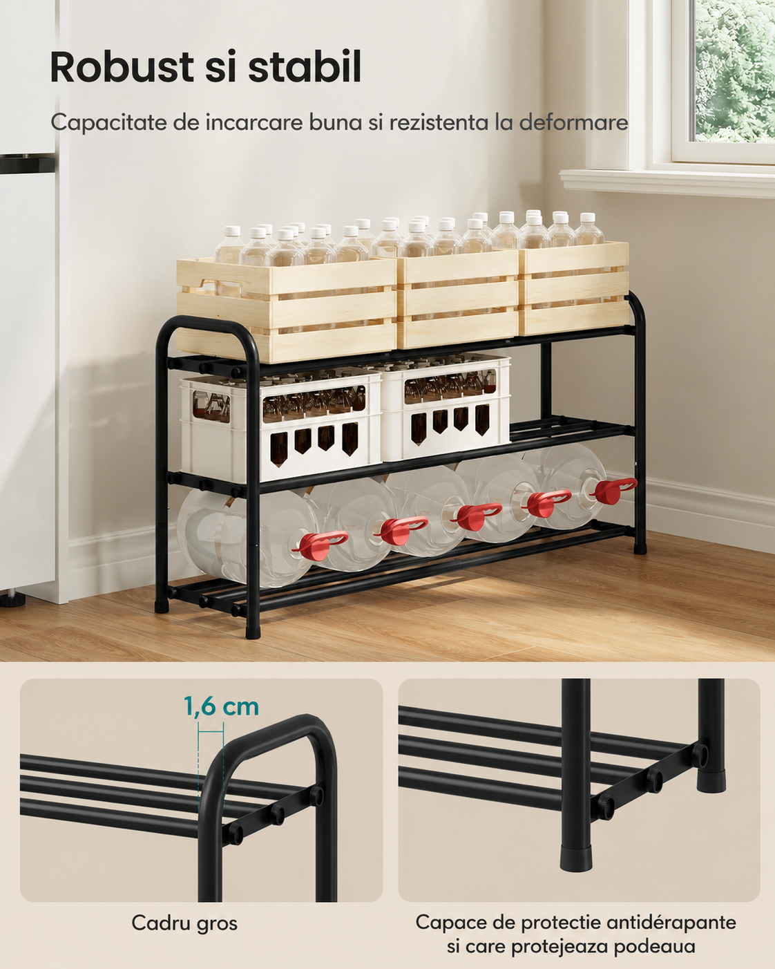 SONGMICS Raft extensibil pentru incaltaminte, 3 niveluri, metal, pana la 12 perechi pantofi, reglabil 25x48x(44-82) cm, negru - imagine 2