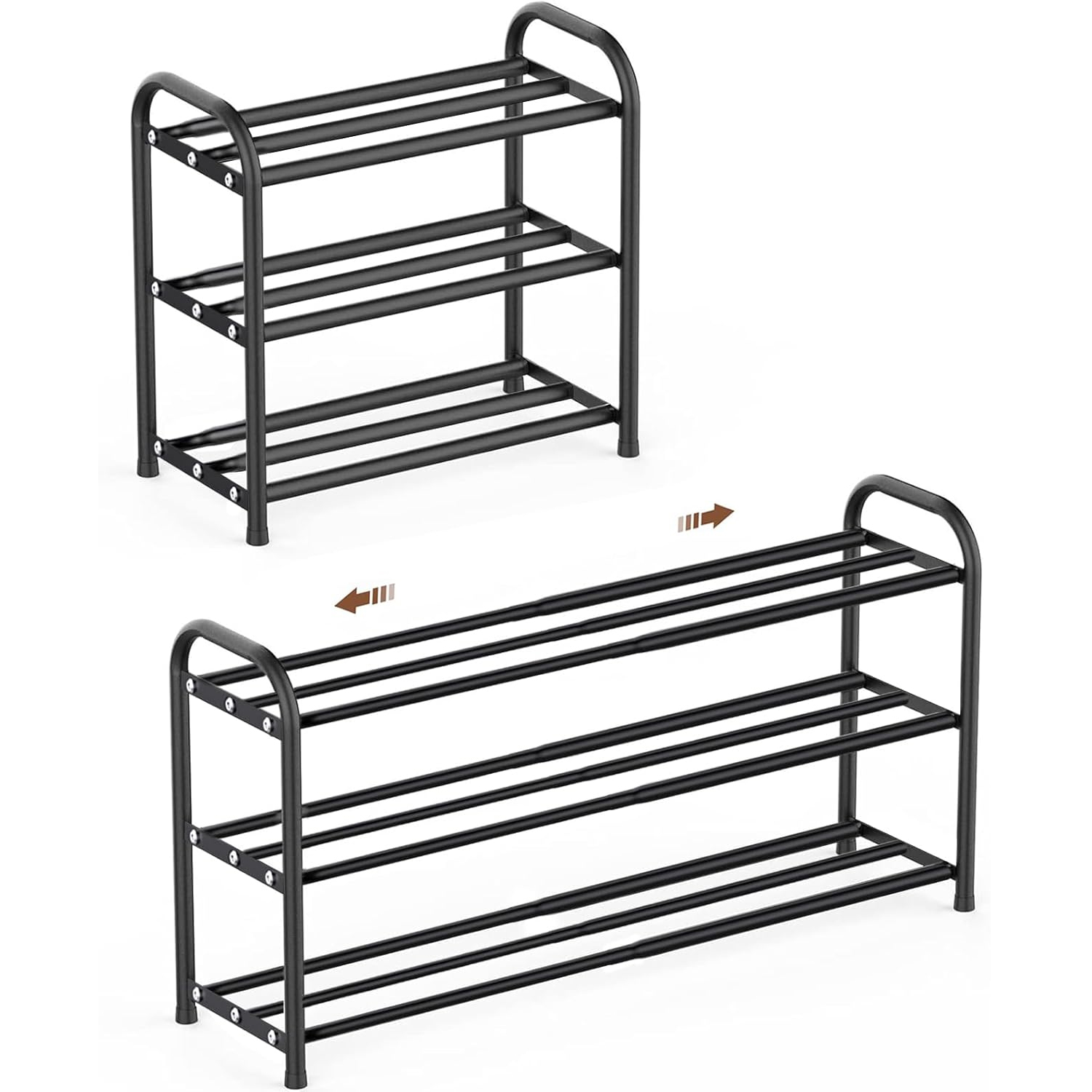SONGMICS Raft extensibil pentru incaltaminte, 3 niveluri, metal, pana la 12 perechi pantofi, reglabil 25x48x(44-82) cm, negru - imagine 8