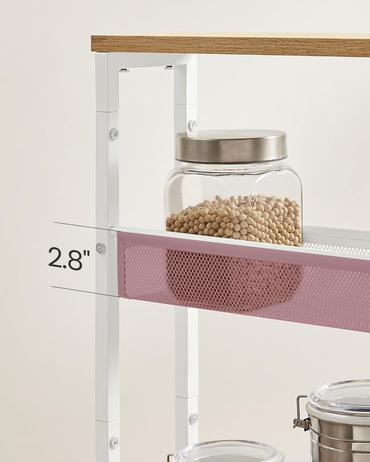 VASAGLE Carucior de bucatarie ingust cu roti, 4 niveluri, cadru metalic, 13x47x77 cm, stejar si alb - imagine 4