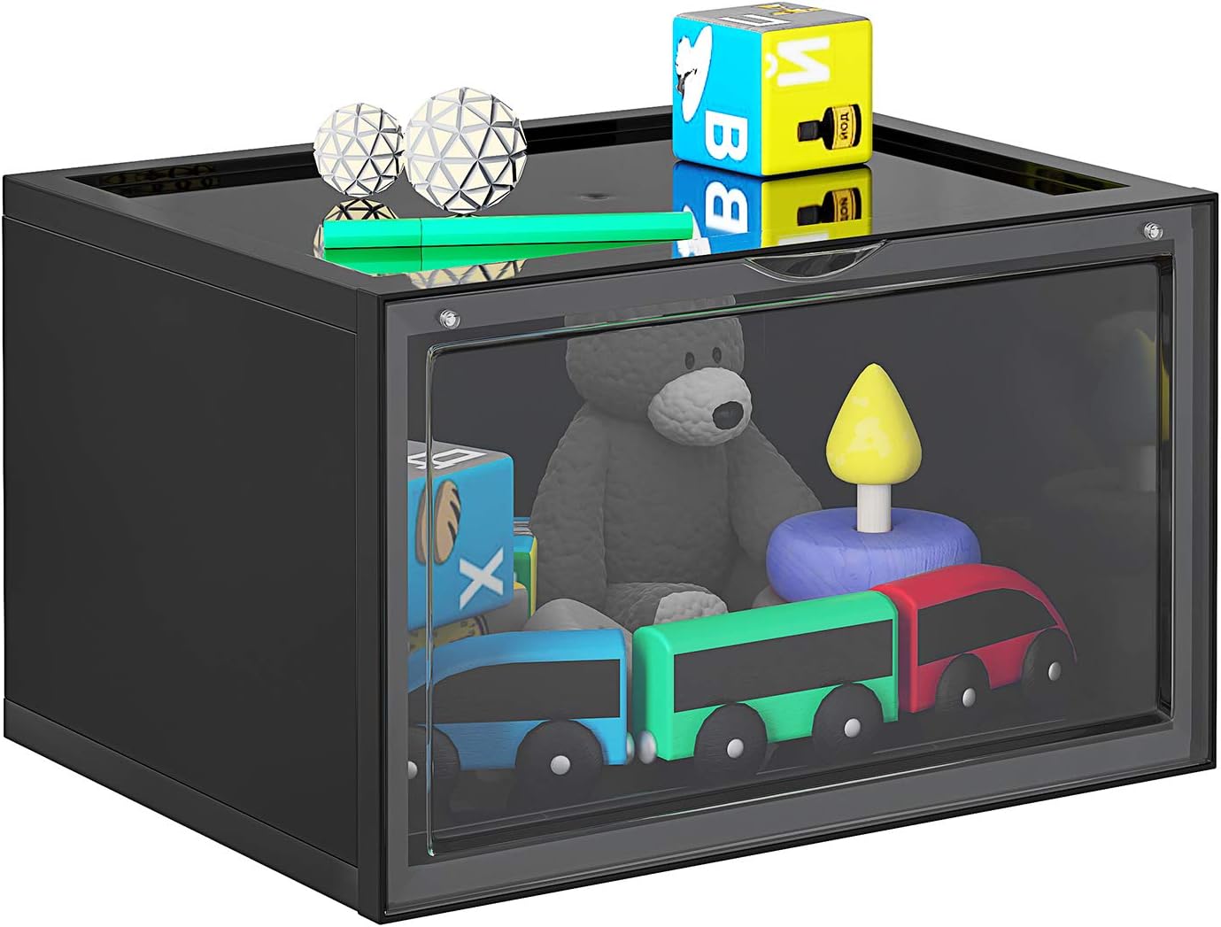 SONGMICS Organizatoare pantofi, transparente cu usa frontala, stivuibile, PVC, 6 cutii x 36x28x22 cm, negru - imagine 3