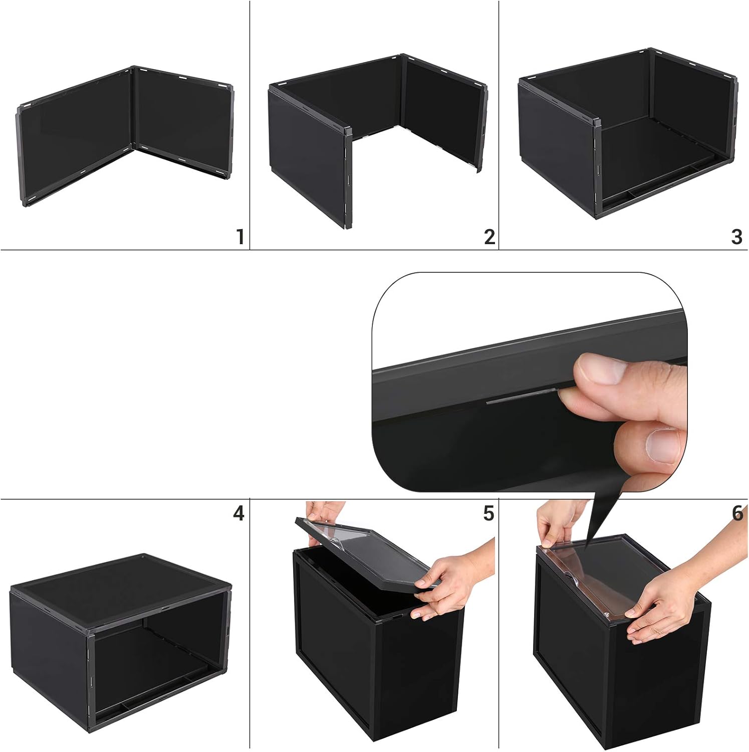 SONGMICS Organizatoare pantofi, transparente cu usa frontala, stivuibile, PVC, 6 cutii x 36x28x22 cm, negru - imagine 7